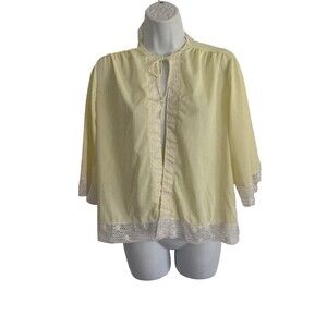 VTG 60s Bed Jacket Size S MERRYLINE Yellow Babydoll Nylon Satin Lace Trim USA